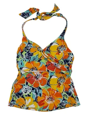 Lands' End Women's Halter Neck Tankini Swim Top Size 4 Multicolor Floral Print thumbnail 1