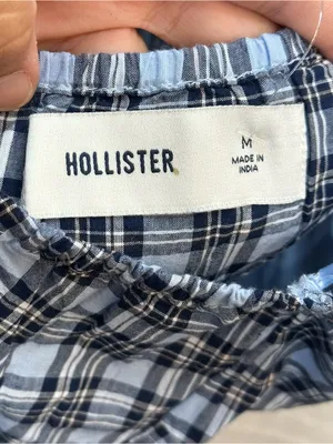 Hollister Blue Plaid Halter Peplum Top Women’s M Button Front Ruffle Y2K thumbnail 9