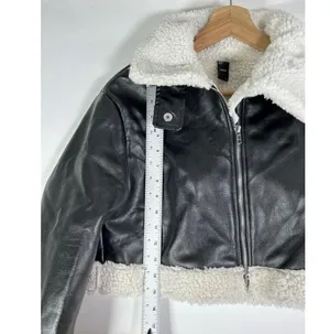 Cider Vegan Leather Shearling Collared Cropped Jacket S thumbnail 6