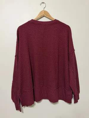 AE This Feels Lived In Hug Waffle Crew Neck Sweatshirt Burgundy Size XS Oversize thumbnail 7