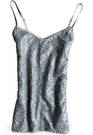 Express Women's Grey and Silver beaded tank thumbnail 1
