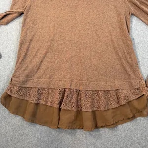 Kori America Women's Medium Brown Bell Sleeve Lace Layered Hem Knit Top Blouse thumbnail 10