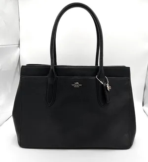 Coach Pebbled Leather Tote Bag Top Handle Black Gold Heart Charm Black Lining‎ thumbnail 1