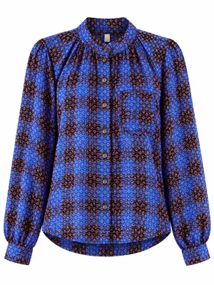 Anthropologie Pilcro Button Up Womens XS Blue Embroidered Plaid Crew Neck Blouse thumbnail 4