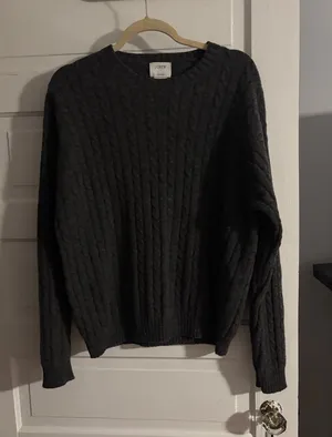 J. Crew Charcoal Gray Cable-Knit Crewneck Lambs Wool Sweater thumbnail 1
