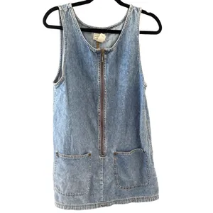 Arizona Jean Co Vintage Denim Pinafore Mini Dress Light‎ Wash Half Zip M Cowgirl thumbnail 2