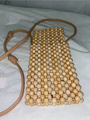 Handcrafted Beaded Crossbody Bag in Natural Tan thumbnail 2