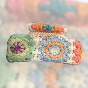 Boho Crochet Multicolor Granny Square Hair Claw Clip Eco-Friendly thumbnail 1