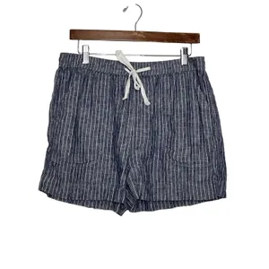 Quince Drawstring Shorts Large Blue White Striped 100% Linen Pull-On Pockets thumbnail 2
