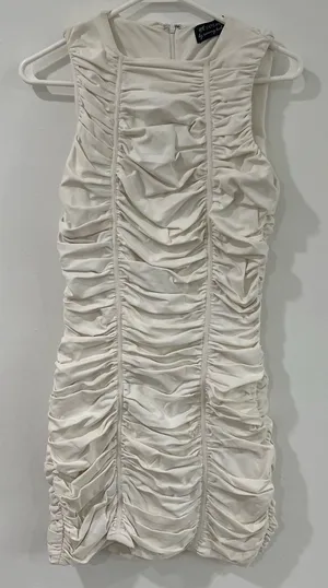 Torn by Ronny Kobo Ivory Ruched Bodycon Mini Dress Y2K Going Out thumbnail 1