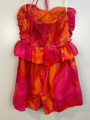 Circus NY Elyse Halter Pink/Orange Sleeveless Ruffle Mini Romper Size Medium Pink thumbnail 9
