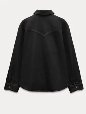 Zara Black Denim Studded Fringe Western Jacket XS Shacket thumbnail 4