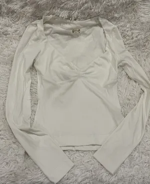 Free People White Ribbed Long-Sleeve Scoop Neck Top thumbnail 1
