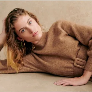 Sézane Enola Dress Light Camel Mohair Wool Belted Mini Dress M NWT thumbnail 14