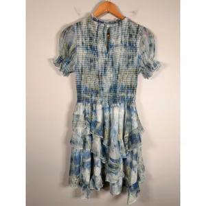 Olivaceous Tie Dye Smocked Mini Dress Womens Small Blue Ruffle date fairycore thumbnail 4