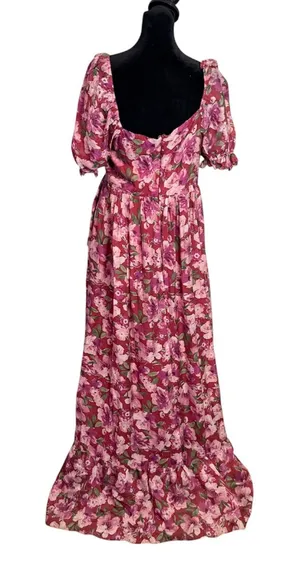 Storia Floral Ruffle Maxi Dress Women L Sweetheart Neck Puff Sleeve Cottage Romantic thumbnail 1