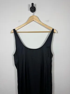 Abercrombie Black Satin Slip Midi Dress Scoop Neck Side Slit Size L thumbnail 5
