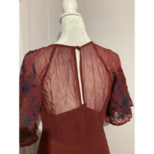 Anthropologie Maeve Francoise Red Floral Embroidered Midi Dress V-Neck 2 thumbnail 9