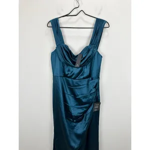 Lulus Stunning Arrival Dark Teal Satin Off The Shoulder Maxi Dress Formal XL NWT thumbnail 7