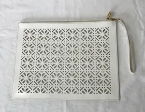 Tory Burch Limited Edition White Geometric Laser Cutout PVC Clutch Wristlet NWOT thumbnail 1