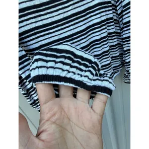 MUDD Womens Black White Striped Stretch Knit Long Sleeve Shirt Top Large thumbnail 4