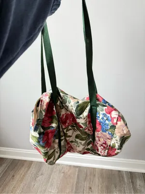 VTG Floral Canvas Tote Duffle Bag Multi Color Green Hippie Boho Bag thumbnail 6