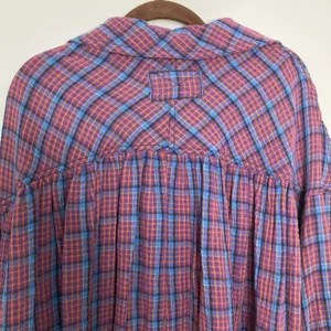 New Free People Oversized Bohemian Grunge Cardiff Plaid Swing Top Shirt Small thumbnail 8