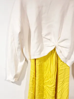 Anthropologie Sweater Maxi Dress White And Yellow Satin Size Medium thumbnail 3