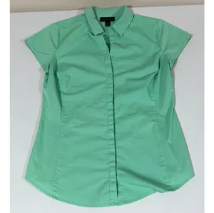 Worthington Teal Collared Button-Down Short Sleeve Shirt Top Blouse Size S 🦋✨ thumbnail 2