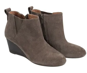 Vionic Gray Suede Wedge Ankle Boots Weather Resistant Side Zip‎ Women Size 5 thumbnail 1