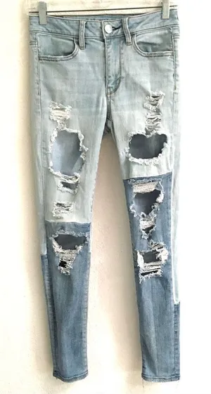 American Eagle Outfitters high rise two tone jegging‎ light wash denim jeans 2 thumbnail 1