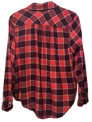 AERIE Plaid Flannel Pajama Shirt M 22.5” p2p Red/Burgundy thumbnail 6