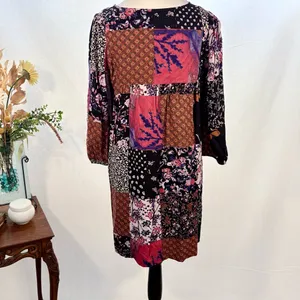 ONE SEPTEMBER Anthro Arcata Patchwork Beaded Lace Up Swing Dress Sz Small💛 thumbnail 8