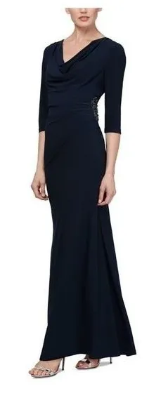 SLNY Womens Navy Side Embellishment 3/4 Sleeve‎ Full-Length Sheath Dress NWT 18 thumbnail 1