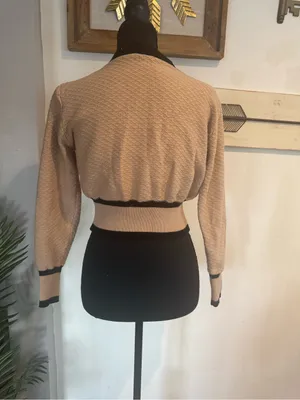 Womens Beige Contrast Trim Button Cardigan Blazer Tan Size XL thumbnail 4