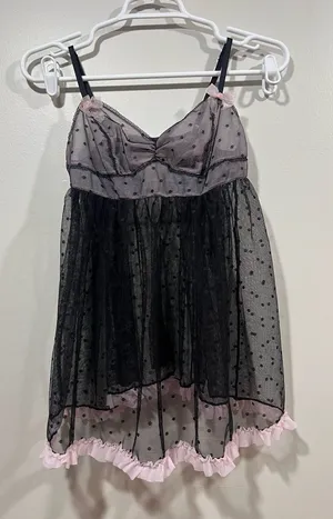 Victoria's Secret Black & Pink Sheer Polka Dot Babydoll Chemise Size Small thumbnail 1