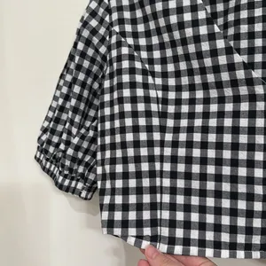 Obey Black/White Checkered Button Down Balloon Short Sleeve Crop Top Cotton sz M thumbnail 5