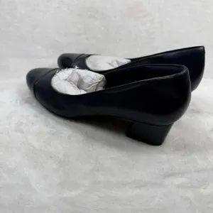 Easy Spirit Navy‎ Blue Leather Cap Toe Low Block Heel Pumps Women's Shoes 7 thumbnail 7