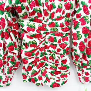 NWT Madeleine Simon Womens Strawberry Print Ruched Cottagecore Mini Dress XS thumbnail 10