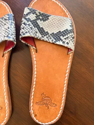 Freebird by Steven Golden Leather Snakeskin Print Slide Sandals thumbnail 4