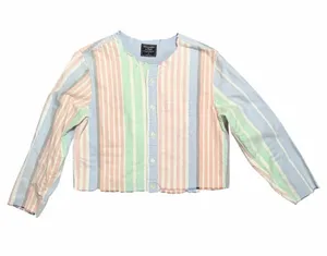 Abercrombie & Fitch Pastel Stripe Raw Hem Cropped Button Front Top Small thumbnail 1