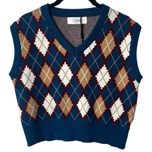 NWOT Cider Sweater Vest Blue Argyle Print‎ Academia Preppy Old Money S/M thumbnail 2