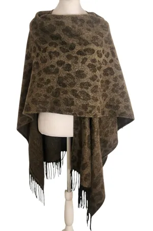 Woolrich Green Leopard Print Oversized Blanket Wrap One Size thumbnail 1