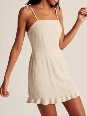 Abercrombie & Fitch Cream Tie-Shoulder Square Neck Mini Dress thumbnail 1