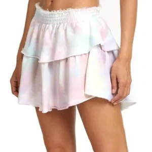 LoveShackFancy Ruffle Mini Skirt‎ XS Pastel Tie Dye Elastic Waist Feminine Boho thumbnail 1