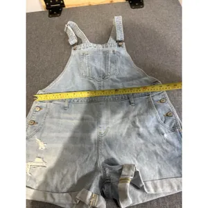 Old Navy women's light wash denim shortalls L 3" inseam button 5-pocket thumbnail 8
