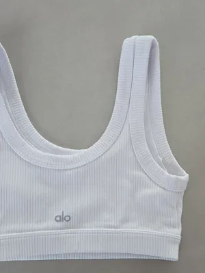 Alo Yoga White Ribbed Wellness Slort Bra Size S thumbnail 3