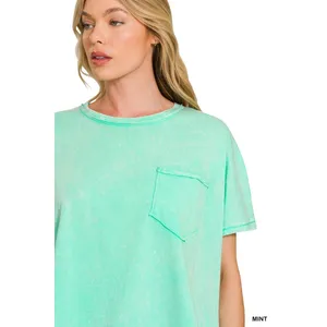 Zenana Acid Washed‎ Round Neck Short Sleeve Oversized T-Shirt - Mint - Medium thumbnail 3