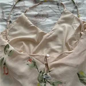 Obey beige floral Y2K spaghetti straps slip dress, size M criss cross back boho thumbnail 10