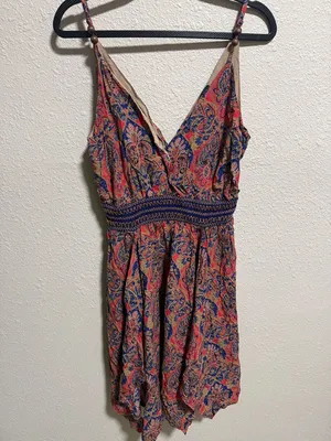 Miss Me Paisley Smocked Waist Handkerchief Hem Mini Dress‎ Red Blue Size Medium thumbnail 4